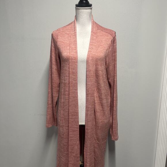 Lands' End Duster Long Cardigan Jacket size Medium 10-12 Coral Pink Rose Pockets - Picture 2 of 8